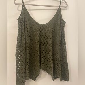 GREAT CONDITION open shoulder army green lace long sleeved top!! 🤍💚🤍